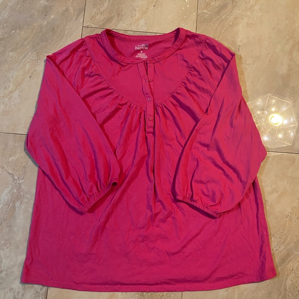 Croft & Barrow Women's Hot Pink Long Sleeve Top Blouse Button Size M